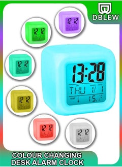Led Digital Color Changing Light Night Alarm Clock Kids Wake Up Desk Table Time Calendar Snooze Glowing Home Bedroom Bedside Office With Temperature