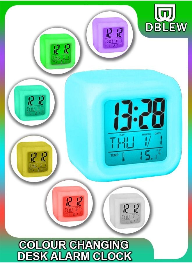 DBLEW - Led Digital Color Changing Light Night Alarm Clock Kids Wake Up Desk Table Time Calendar Snooze Glowing Home Bedroom Bedside Office With Temperature - Image 1