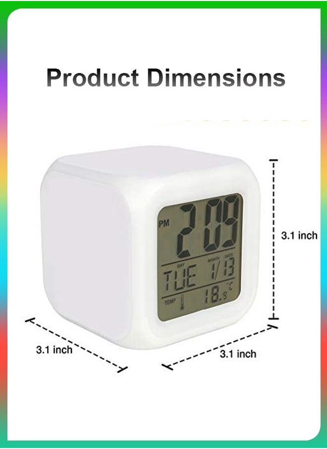 DBLEW - Led Digital Color Changing Light Night Alarm Clock Kids Wake Up Desk Table Time Calendar Snooze Glowing Home Bedroom Bedside Office With Temperature - Image 1