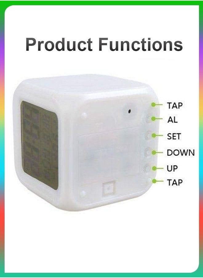 DBLEW - Led Digital Color Changing Light Night Alarm Clock Kids Wake Up Desk Table Time Calendar Snooze Glowing Home Bedroom Bedside Office With Temperature - Image 1