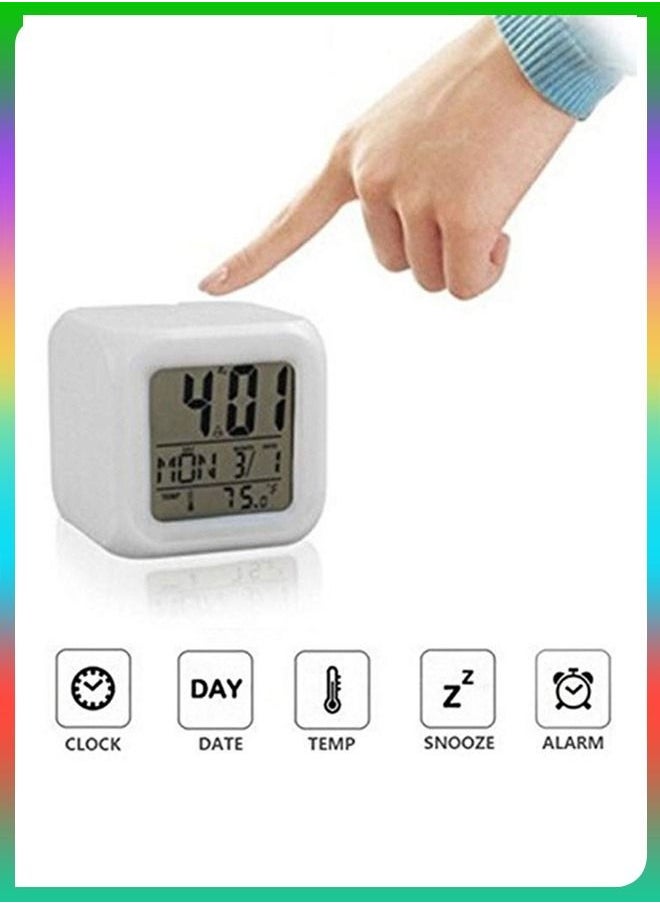 DBLEW - Led Digital Color Changing Light Night Alarm Clock Kids Wake Up Desk Table Time Calendar Snooze Glowing Home Bedroom Bedside Office With Temperature - Image 1