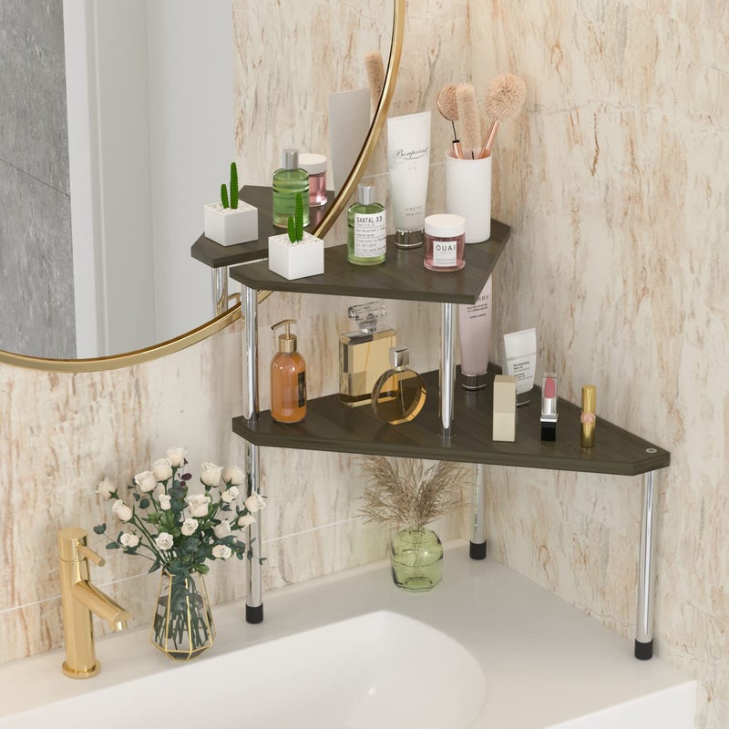 Weenson Bathroom Counter Organizer Corner Shelf - 2 Tier Bathroom Organization Bamboo Bathroom Sink Shelf Kitchen Countertop Organizer Adjustable Free-Standing Counter Storage Shelf(Antique) - Image 4