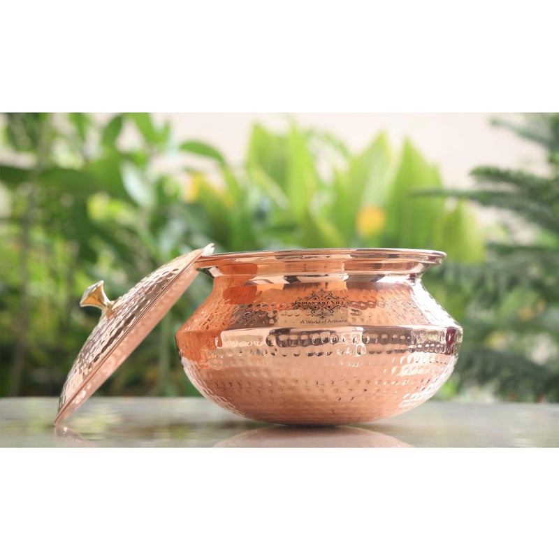 INDIAN ART VILLA INDIAN ART VILLA Copper Handi/Degchi with Tin Lining Inside, 3600 ML, for Serving Curries, Biryani, Home, Hotel, Restaurant  - Image 2