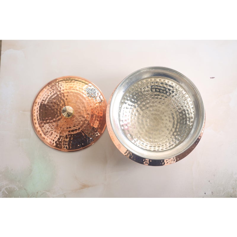 INDIAN ART VILLA INDIAN ART VILLA Copper Handi/Degchi with Tin Lining Inside, 3600 ML, for Serving Curries, Biryani, Home, Hotel, Restaurant  - Image 3