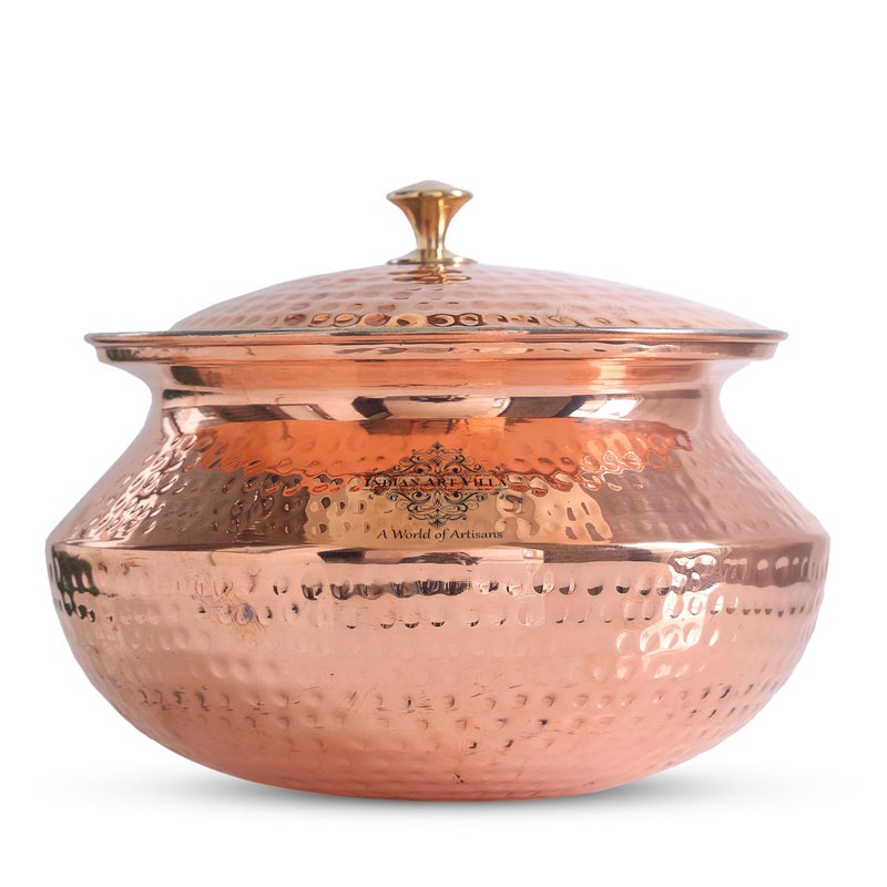 INDIAN ART VILLA INDIAN ART VILLA Copper Handi/Degchi with Tin Lining Inside, 3600 ML, for Serving Curries, Biryani, Home, Hotel, Restaurant  - Image 4