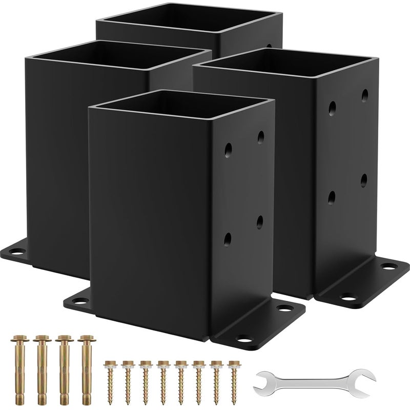 AOSTD 4x4 Post Base 4PCS, Inner Size 3.5x3.5 Inch Fence Post Anchor, Rust-Proof Heavy Duty Metal Black Powder-Coated Railing Post Brackets, for Support Deck, Pergola, Includes Screws - Image 1
