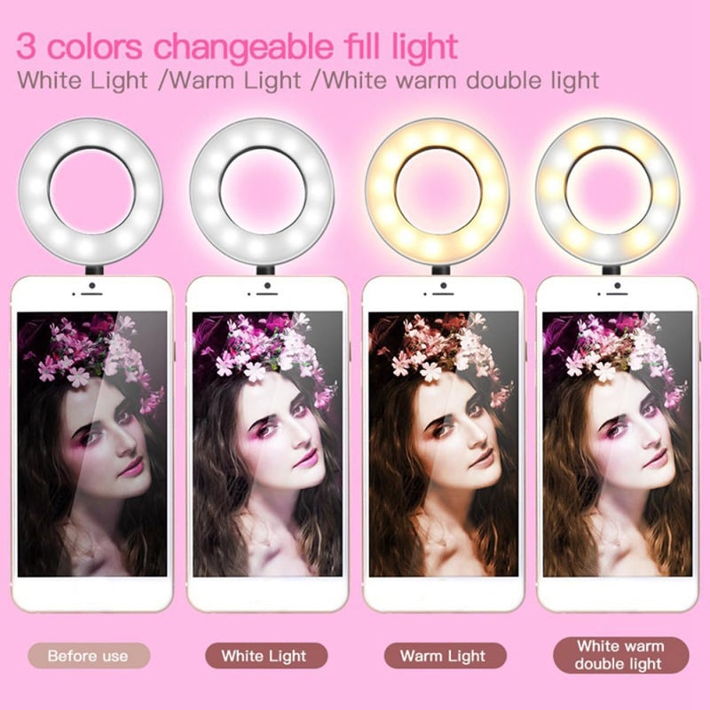 Clip On Dimmable LED Ring Light with Phone Stand for Photography and Live Streaming Black - Image 5