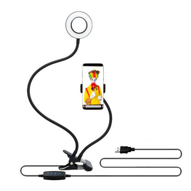 Clip On Dimmable LED Ring Light with Phone Stand for Photography and Live Streaming Black - Image 2
