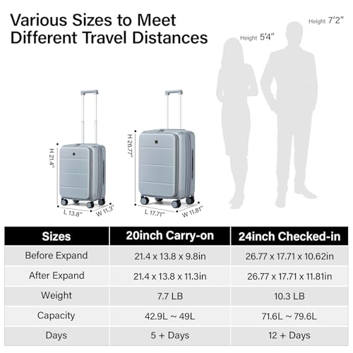 MILADA 20 Inch Expandable Top Opening Carry On Luggage 22x14x9 Airline Approved, Lightweight Hard Shell Suitcases with Wheels, TSA Approved & Trunk Style Luggage for Travel, Grey - Image 3