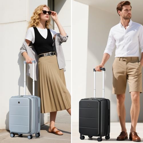 MILADA 20 Inch Expandable Top Opening Carry On Luggage 22x14x9 Airline Approved, Lightweight Hard Shell Suitcases with Wheels, TSA Approved & Trunk Style Luggage for Travel, Grey - Image 2
