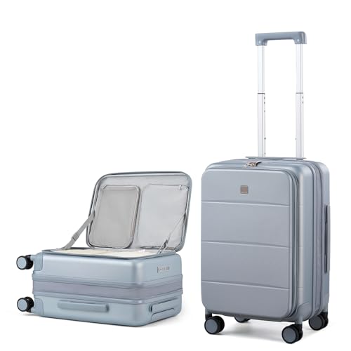 MILADA 20 Inch Expandable Top Opening Carry On Luggage 22x14x9 Airline Approved, Lightweight Hard Shell Suitcases with Wheels, TSA Approved & Trunk Style Luggage for Travel, Grey - Image 1