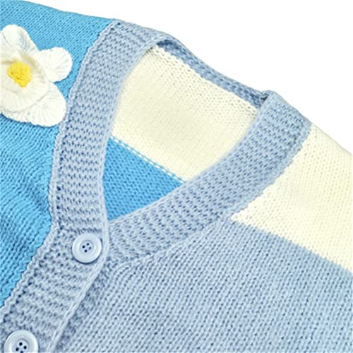 HOULENGS Women's Kawaii Floral Print Button Down Crop Cardigan Sweater Long Sleeve V Neck Knitted Cardigan Blue One Size - Image 2