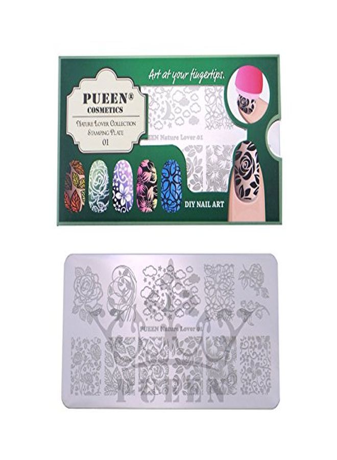 PUEEN Nail Art Stamping Plate - Nature Lover 01-125X65Mm Unique Nailart Polish Stamping Manicure Image Plates Accessories Kit-Bh000558  - Image 1