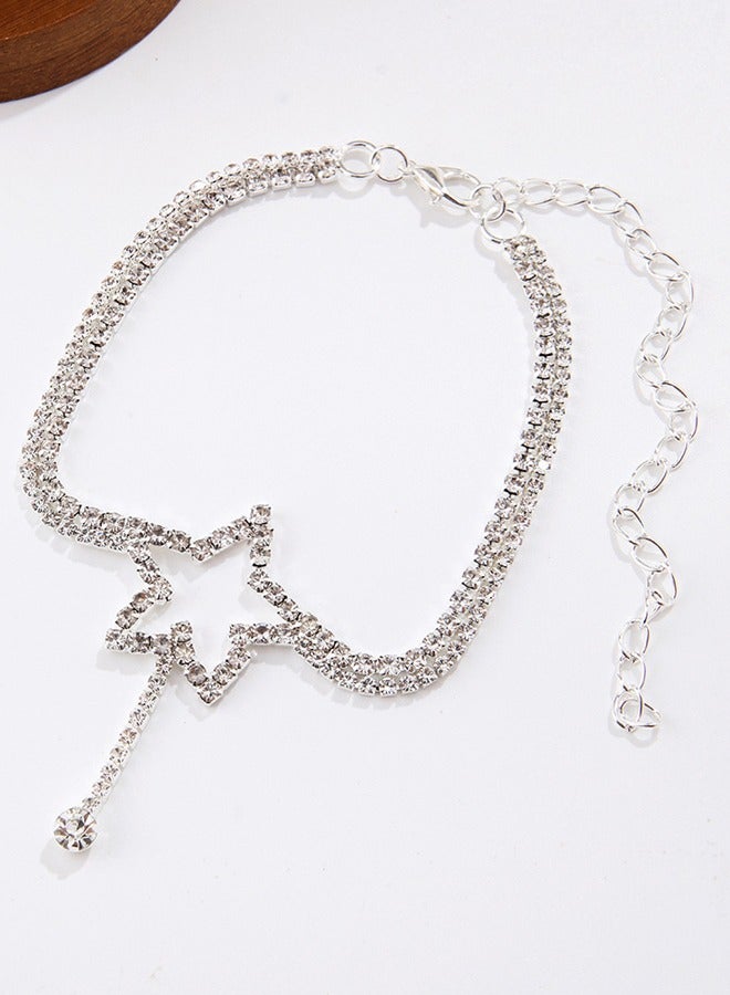 Heart Rhinestone Ankle Bracelets for Women, Adjustable Silver Shiny Tennis Anklets,Stretch Love Twinkle Cubic Zircon Diamond Anklet Foot Chain Jewelry Gifts - Image 2