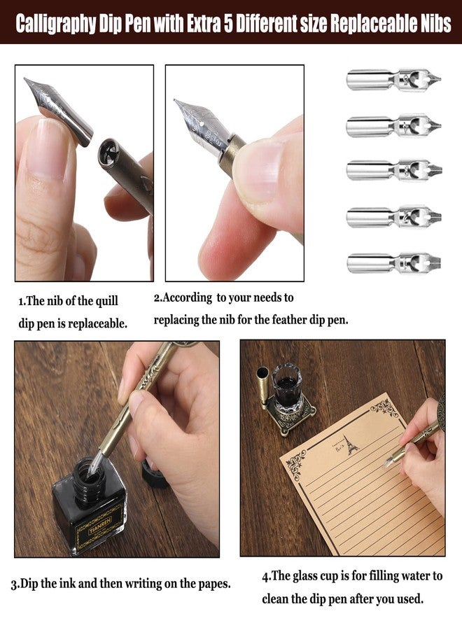 TIANREN Quill Pen and Ink Set,Feather Dip Pen,Antique Calligraphy Pen with 5 Replaceable Nibs,Wax Seal Stamp kit,Wax Beads & Leather Writing Notebook Christmas gift for Men&Women(Green) - Image 5