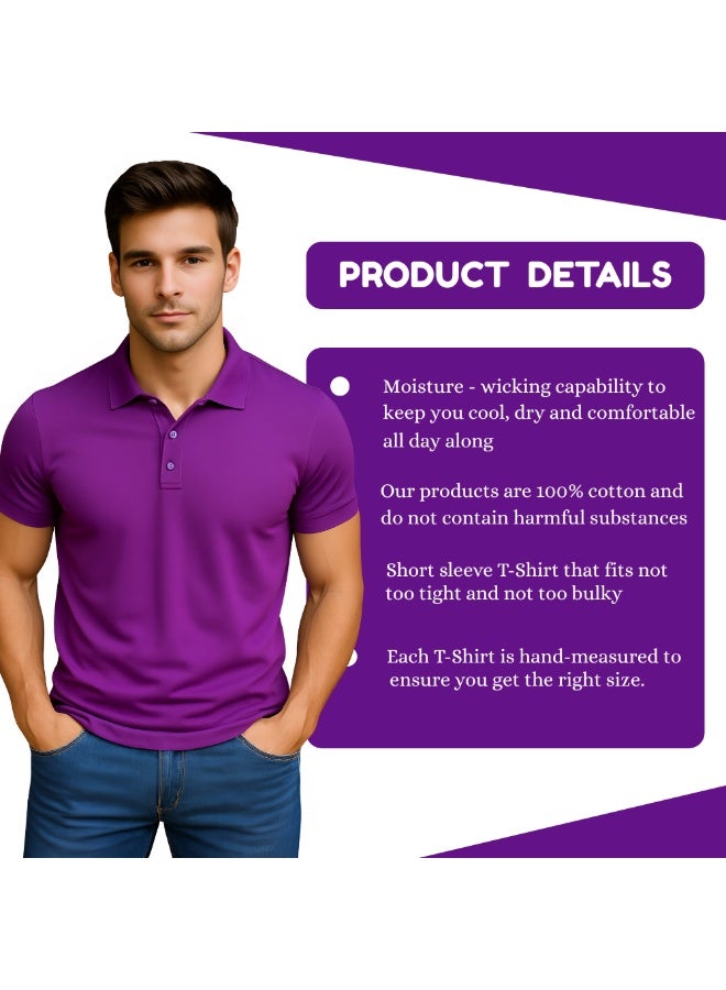برينت شوب فور مي تي شيرت بولو جولف رجالي بقصّة عادية وأكمام قصيرة من القطن الخالص، 220 جرام لكل متر مربع، ألوان أساسية - Image 3