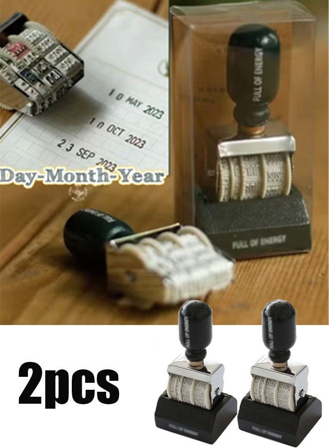 2pcs Roller Date Stamp, Retro Small Date Stamper,Wooden Date Stamp Day Month Year Date, with Wooden Handle Base, for DIY Craft Card Making Planner Scrapbooking, Office Stamps.( Vintage Green) - Image 1