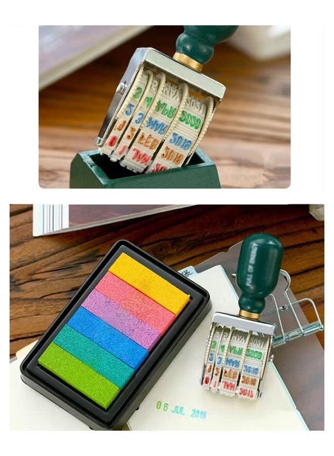 2pcs Roller Date Stamp, Retro Small Date Stamper,Wooden Date Stamp Day Month Year Date, with Wooden Handle Base, for DIY Craft Card Making Planner Scrapbooking, Office Stamps.( Vintage Green) - Image 3