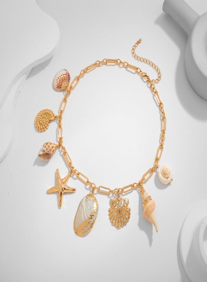 ليلي آند وايت قلادة ليلي آند وايت من الأصداف البحرية للنساء مع تعليقات عصرية، قلادة محارة، قلادات بتعليقات نجم البحر، قلادات حورية البحر الصيفية الفريدة، مجوهرات الأصداف العصرية - Image 4
