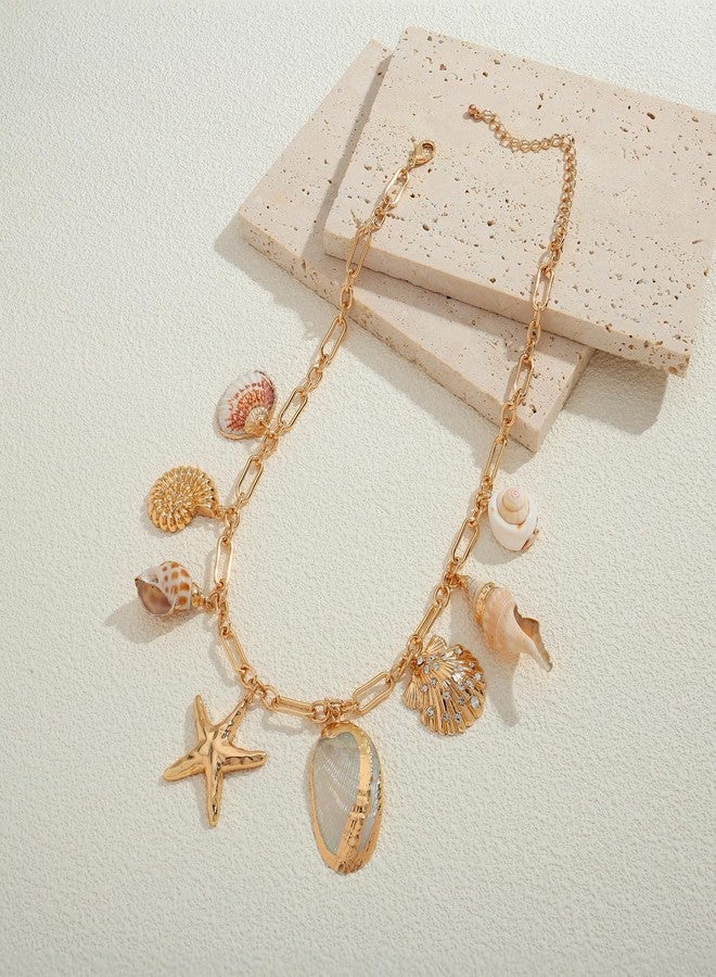 ليلي آند وايت قلادة ليلي آند وايت من الأصداف البحرية للنساء مع تعليقات عصرية، قلادة محارة، قلادات بتعليقات نجم البحر، قلادات حورية البحر الصيفية الفريدة، مجوهرات الأصداف العصرية - Image 5