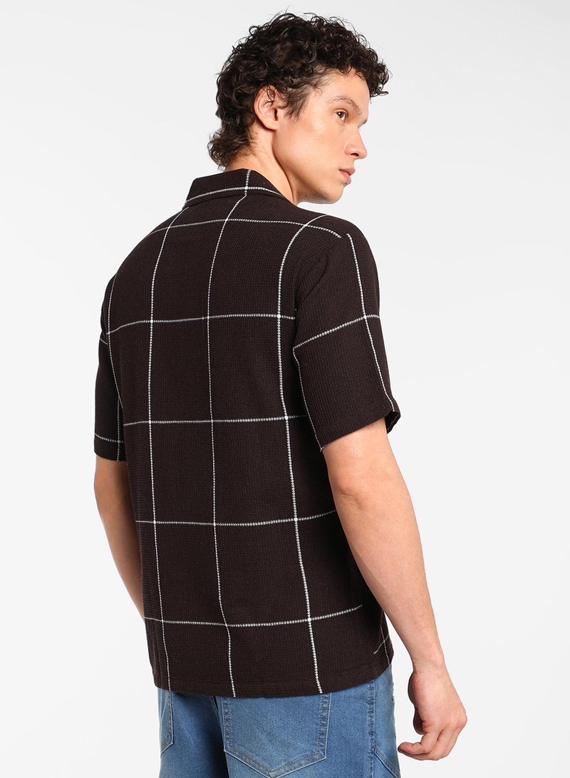 Campus Sutra Men's Taupe Brown Graph Check Oversized Shirt  - Image 5