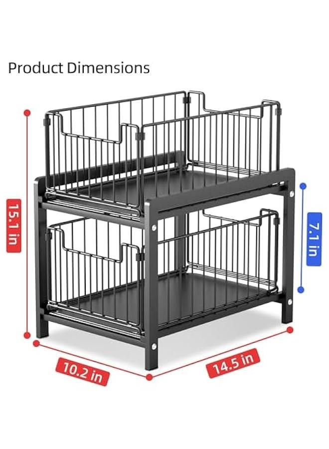 هوكور منظم تحت الحوض من طبقتين من توريسيك، خزانة تخزين تحت المطبخ، رف قابل للتكديس والسحب تحت الحوض، منظم سطح المكتب من الستيل متعدد الاغراض مع درج تخزين منزلق للحمام والمطبخ - Image 3