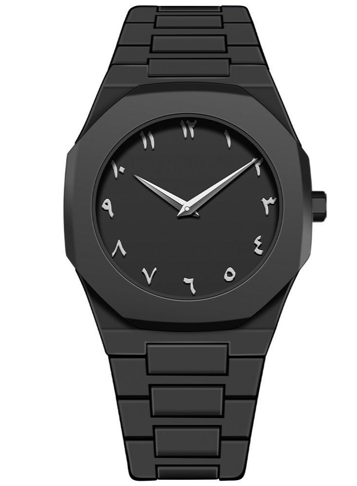 A&W Arabic Watch, Black Men's Quartz with Silver Hands, Arabic Numerals Dial, Minimalist Octagon Case, 5ATM Waterproof – Perfect Gift for Islamic Watch Enthusiasts - Image 1