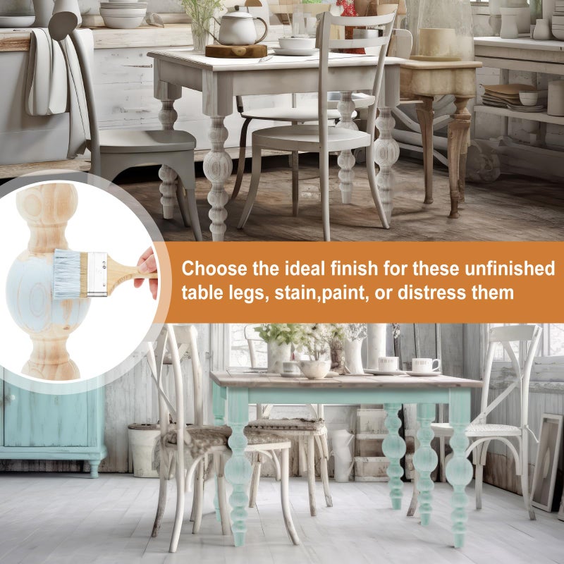 Threehoney 4 Pcs Farmhouse Table Legs, 29" x3.5'' Pine Dining Table Legs for Furniture Unfinished Wooden Furniture Dining Cottage Bench Coffee for DIY(Raised Spherical) - Image 4