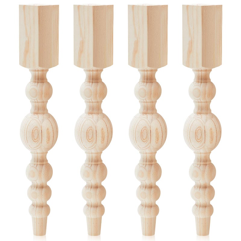 Threehoney 4 Pcs Farmhouse Table Legs, 29" x3.5'' Pine Dining Table Legs for Furniture Unfinished Wooden Furniture Dining Cottage Bench Coffee for DIY(Raised Spherical) - Image 1