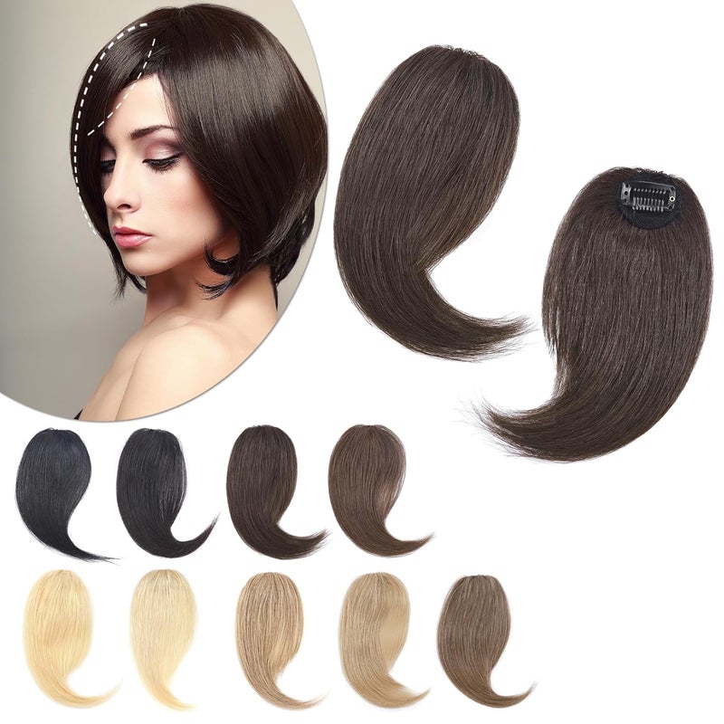 SEGO Side Bangs Clip in Bangs 100 Real Human Hair 10 inch 2PCS French Bangs Wave Fringe Swept Natural look Hair Piece 15gPcs Dark Brown