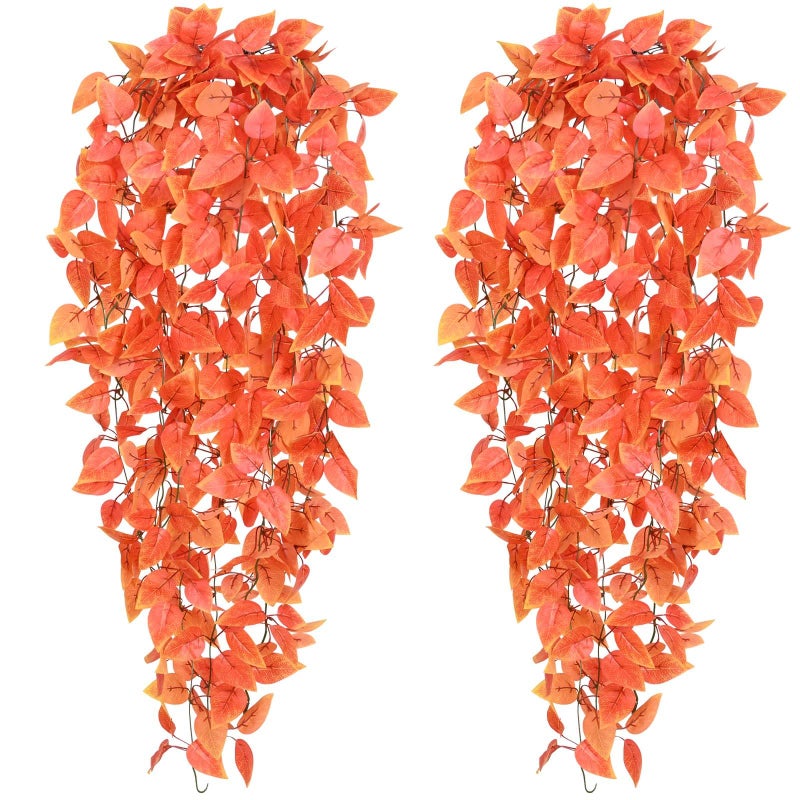 BLEUM CADE Fake Hanging Plants, 2pcs Artificial Hanging Plant, Faux Orange Vines Hanging Plant for Wall Home Living Room Indoor Outdoor Fall Decor (No Baskets) - Image 1