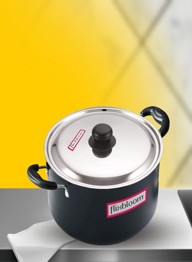 Flixbloom Plus Black Hard Anodised Deep Utensil Kitchen Cookware Sets with Stainless Steel Handi (Stock Pot/Casserole/Sauce Pot) (4 Litre) - Image 1