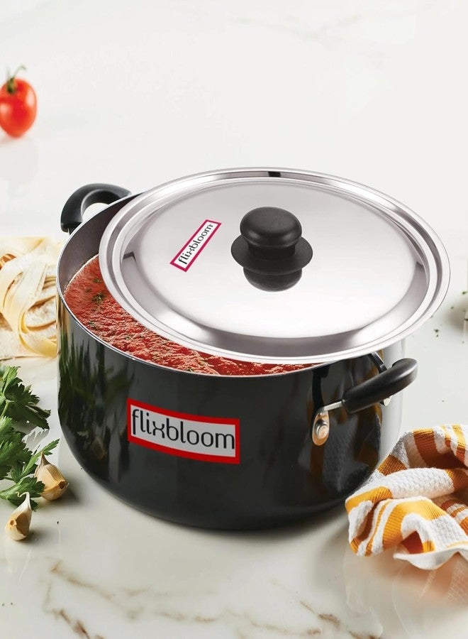 Flixbloom Plus Black Hard Anodised Deep Utensil Kitchen Cookware Sets with Stainless Steel Handi (Stock Pot/Casserole/Sauce Pot) (4 Litre) - Image 2