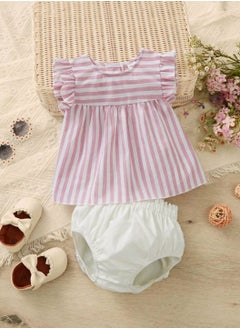 Shein SHEIN Baby Striped Ruffle Trim Peplum Top & Shorts  - Image 1