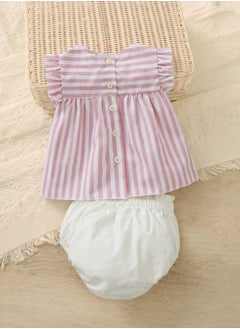 Shein SHEIN Baby Striped Ruffle Trim Peplum Top & Shorts  - Image 3