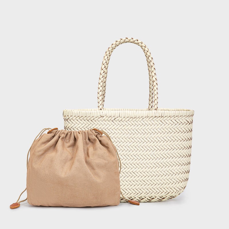 2025 Spring New Arrival Woven Bag Dragon French Vegetable Basket Bag Genuine Leather Crossbody Bag Women'S Ins Style - Image 5