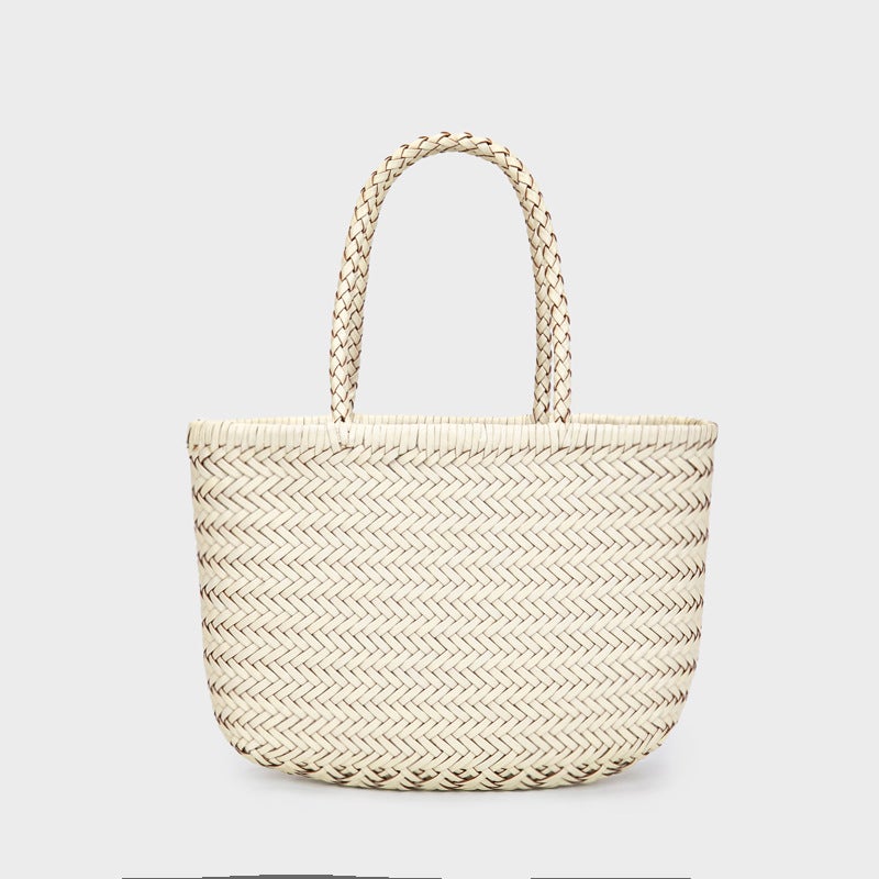 2025 Spring New Arrival Woven Bag Dragon French Vegetable Basket Bag Genuine Leather Crossbody Bag Women'S Ins Style - Image 1