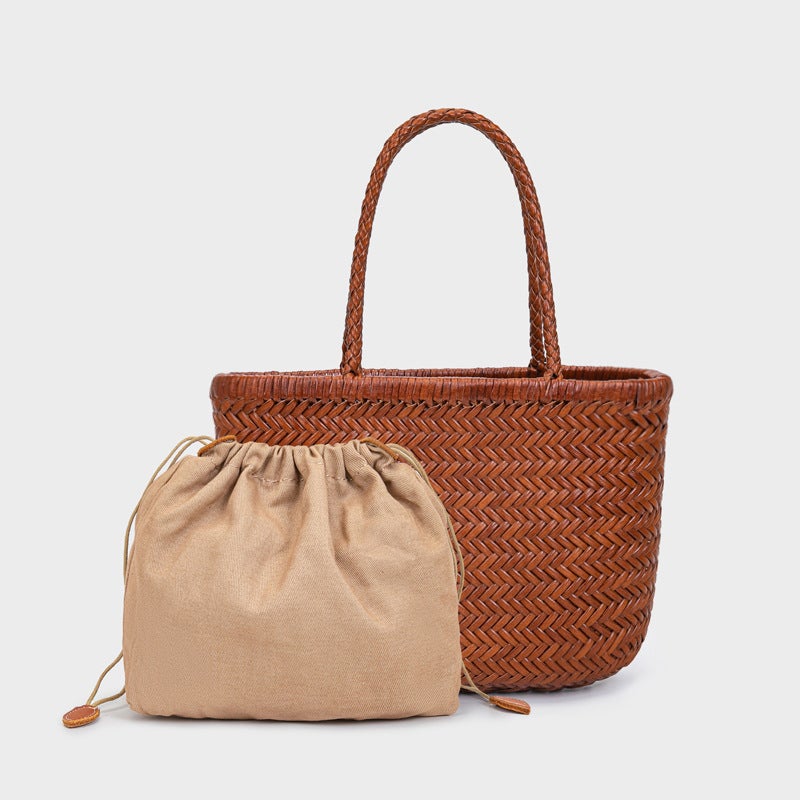2025 Spring New Arrival Woven Bag Dragon French Vegetable Basket Bag Genuine Leather Crossbody Bag Women'S Ins Style - Image 2