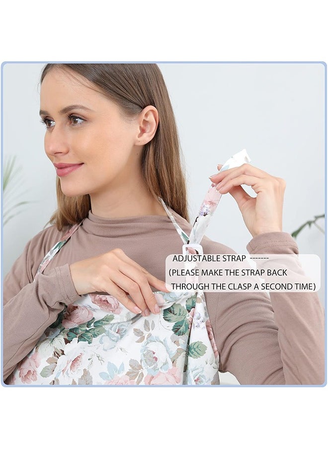 spa luxetique Cotton Nursing Cover for Breastfeeding, 360° Coverage, Breathable and Portable, Rose Pattern Privacy Breastfeeding Shawl for Baby, White Flower Design  - Image 4