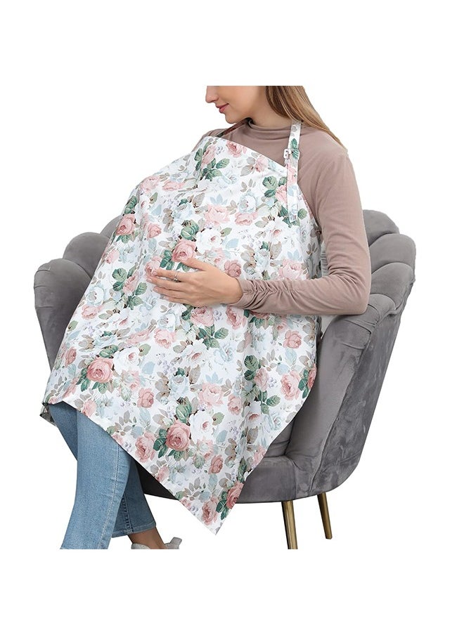 spa luxetique - Cotton Nursing Cover for Breastfeeding, 360° Coverage, Breathable and Portable, Rose Pattern Privacy Breastfeeding Shawl for Baby, White Flower Design - Image 1