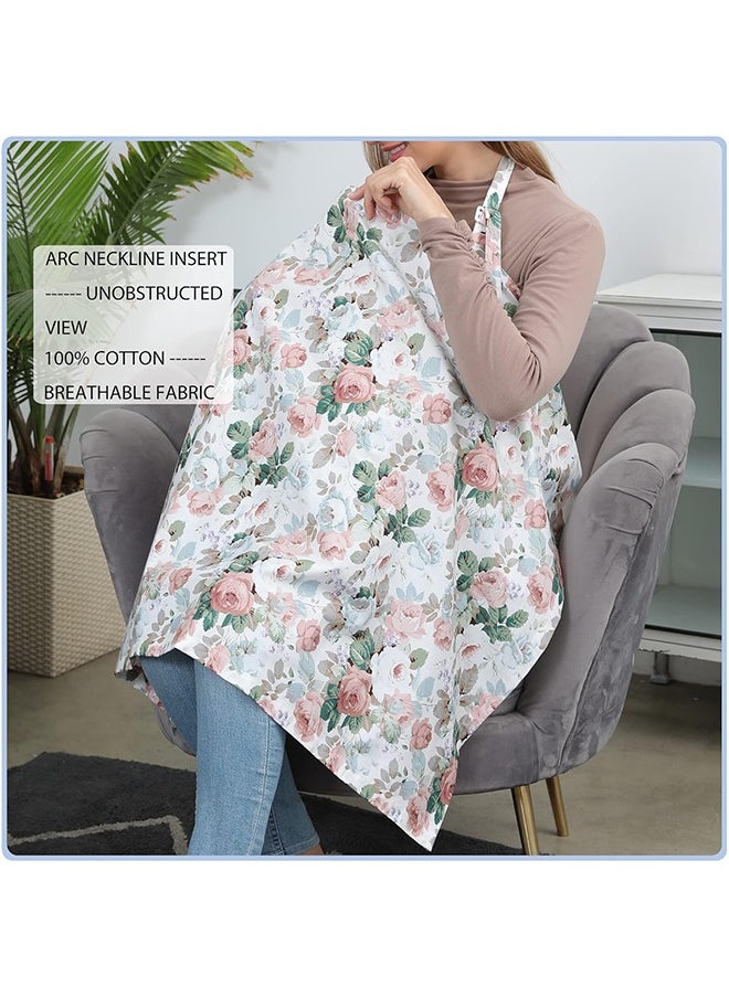 spa luxetique - Cotton Nursing Cover for Breastfeeding, 360° Coverage, Breathable and Portable, Rose Pattern Privacy Breastfeeding Shawl for Baby, White Flower Design - Image 1
