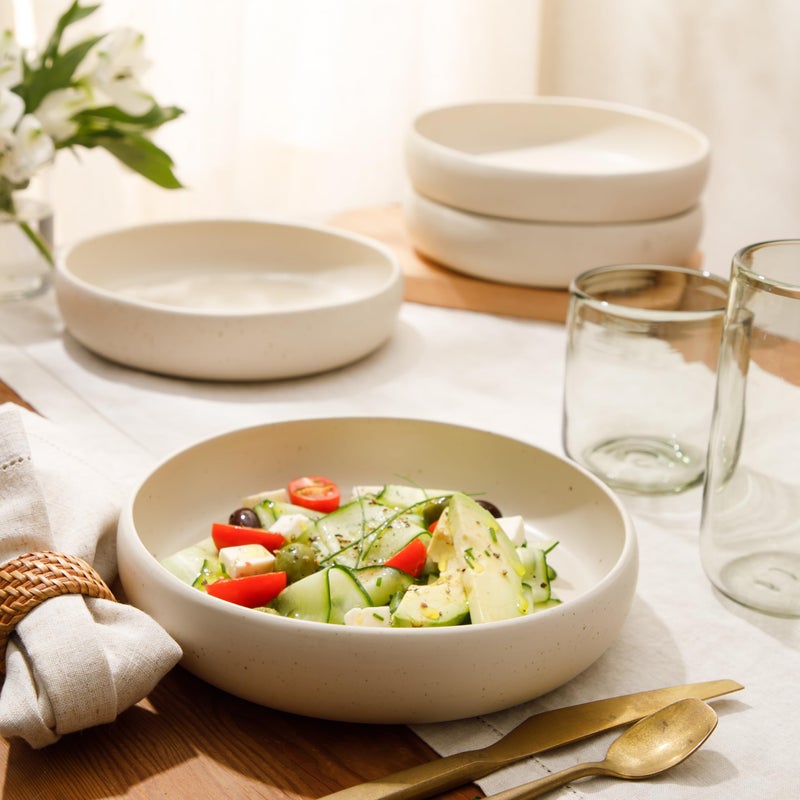 Bloomhouse - Two Time Oprah's Favorite Things Winner - Corsica Clay 4-Piece Meal and Pasta Bowl Set â€“ Sea Salt White Stoneware for Dinner, Serving & Everyday Use - Image 2