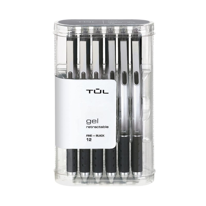 TUL Retractable Gel Pens, Fine Point, 0.5 mm, Gray Barrel, Black Ink, Pack Of 12 Pens - Image 1