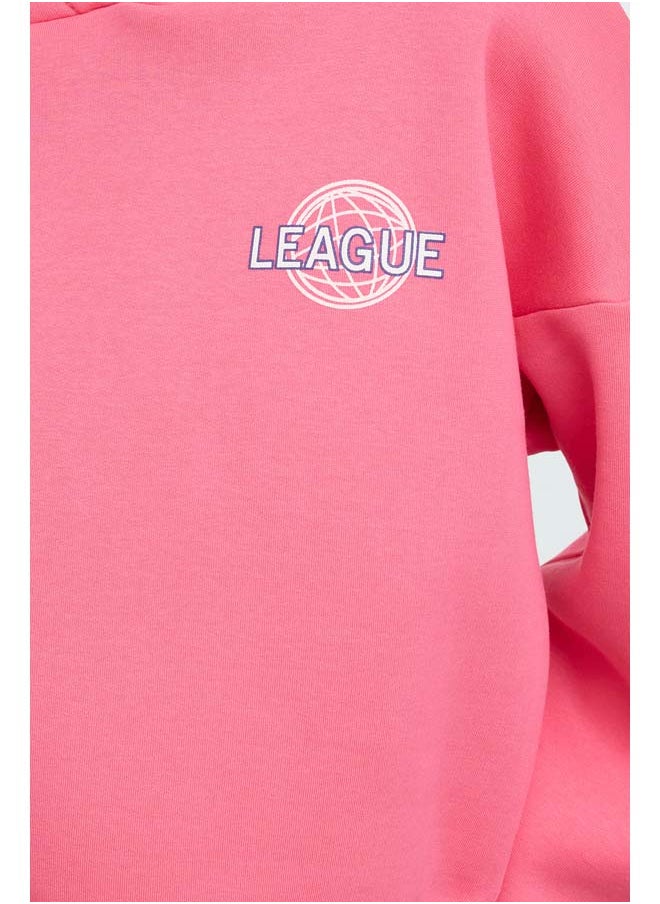 trendyol - Pink Back Print Detailed Hooded Thick Inside Fleece Knitted Sweatshirt TWOAW22SW0711 - Image 1