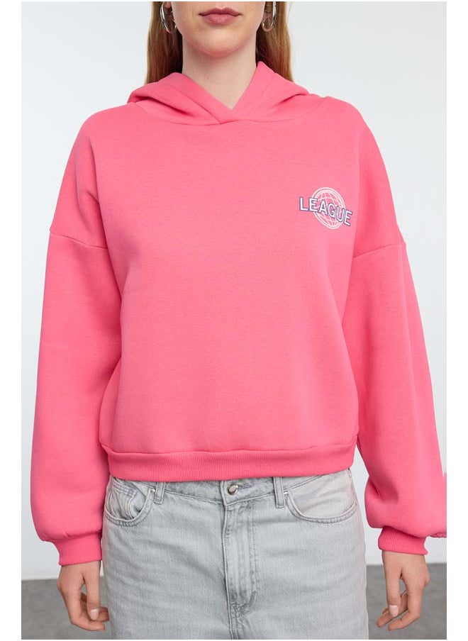 trendyol - Pink Back Print Detailed Hooded Thick Inside Fleece Knitted Sweatshirt TWOAW22SW0711 - Image 1