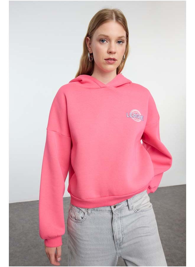 trendyol - Pink Back Print Detailed Hooded Thick Inside Fleece Knitted Sweatshirt TWOAW22SW0711 - Image 1