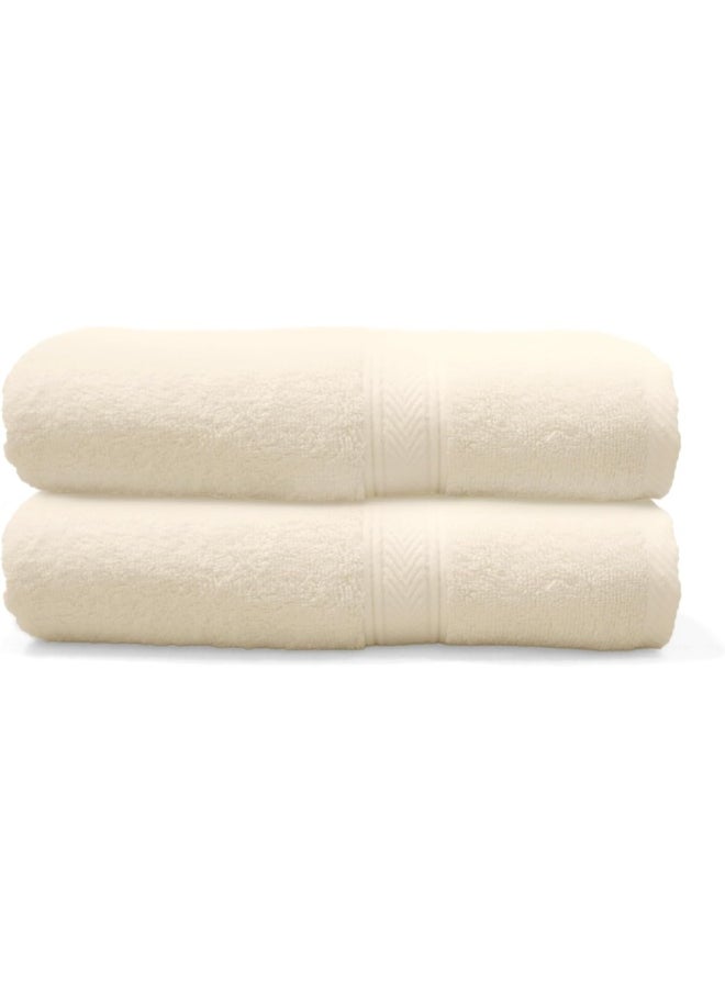 Hotel Linen Klub Hotel Linen Klub PACK of 2 Prestige Bath Towel Set - 100% Cotton, 600 GSM Terry Fabric, Soft & Highly Absorbent, Quick-Dry, Elegant Dobby Border, Ring Spun for Spa-Like Comfort, Size: 70x140cm, Cream  - Image 1