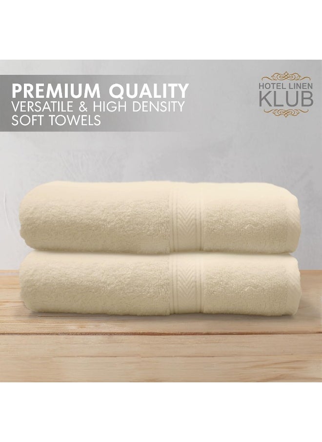 Hotel Linen Klub Hotel Linen Klub PACK of 2 Prestige Bath Towel Set - 100% Cotton, 600 GSM Terry Fabric, Soft & Highly Absorbent, Quick-Dry, Elegant Dobby Border, Ring Spun for Spa-Like Comfort, Size: 70x140cm, Cream  - Image 3