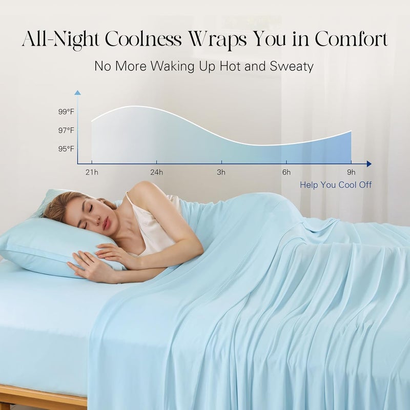 DOWNCOOL 4-Piece Cooling Sheet Set Full Size, Cooling Bed Sheets for Hot Sleepers and Night Sweats, Q-Max>0.4, Soft & Breathable Summer Bedding Sheets, Deep Pocket Up to 15", Blue - Image 2