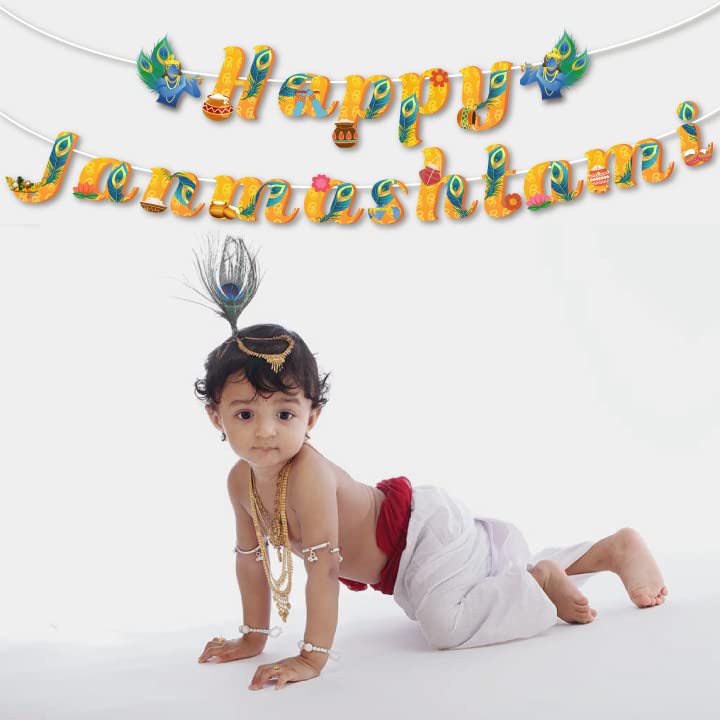 Festiko 1 Pc Happy Janmashtami Banner With Ribbon, Hanging Decoration Supplies, Janmashtami Celebration Supplies, 10 Cm - Image 4